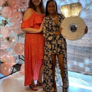 Hi low maxi dress red-orange and white flowers XL